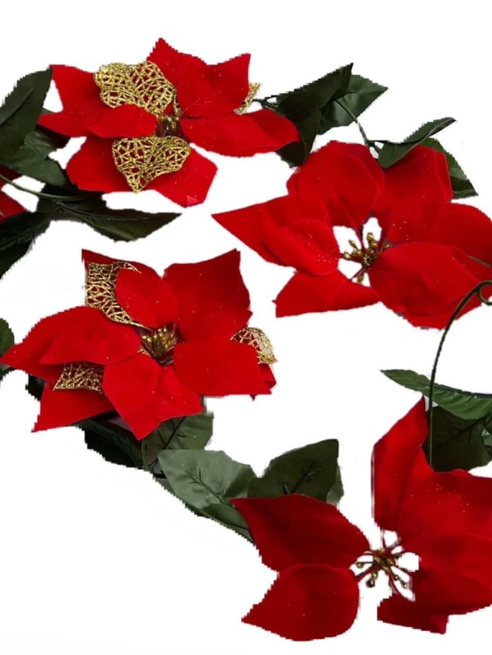 Red Poinsettia Garland with Gold Accents Home Christmas Holiday Decoration 5.9ft